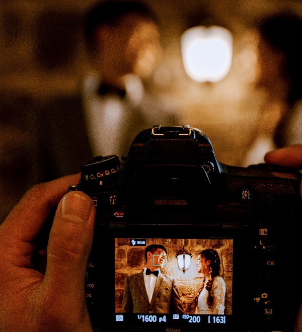 Photographer about to take a shot of a beautiful couple