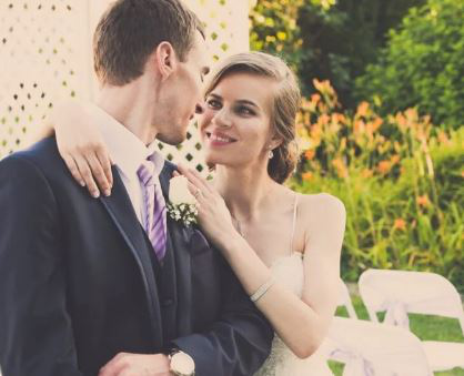 Bride and groom sharing an intimate moment