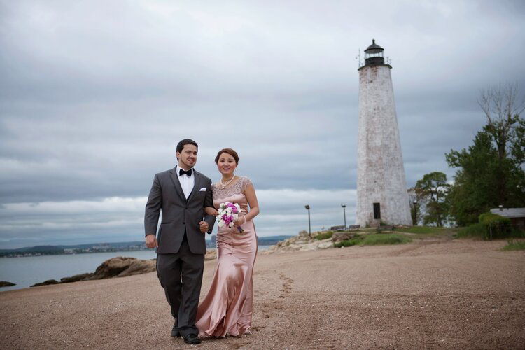 A joyful couple embracing after their engagement session, captured by Connecticut wedding photographers